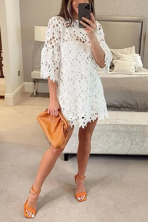 Lace Hollow Flares Sleeve Mini Dress