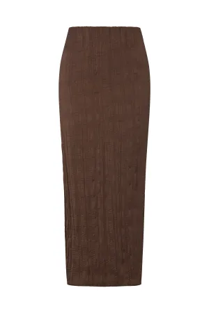 Lala Crinkle Pencil Midi Skirt In Brown