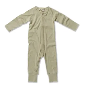 Long Sleeve Zip Romper - Sage