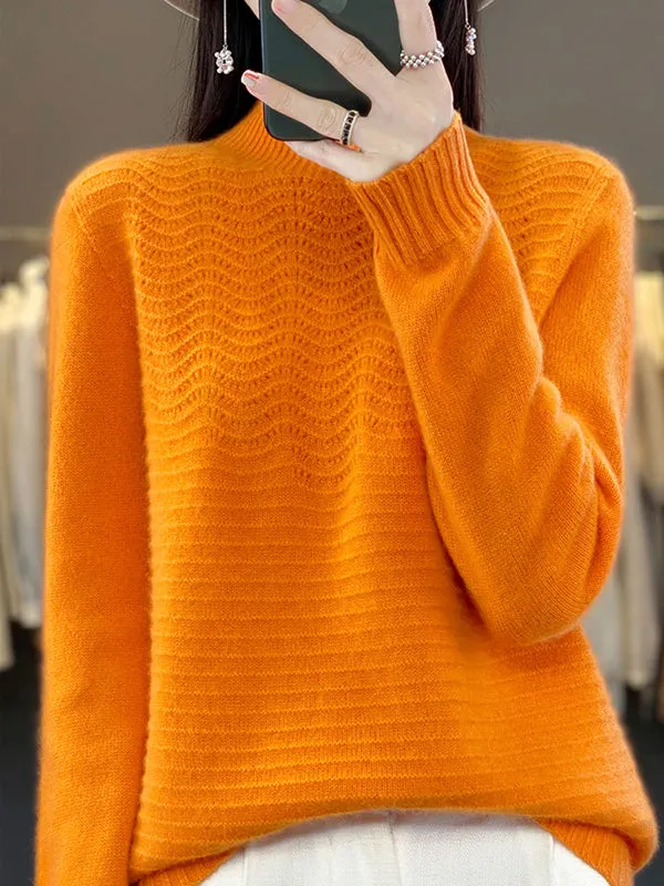 Long Sleeves Loose Solid Color Mock Neck Pullovers Sweater Tops