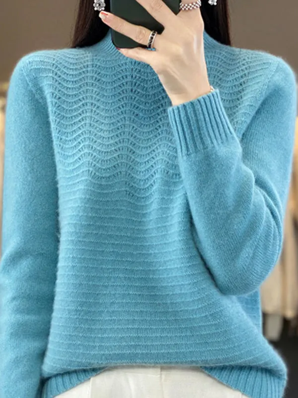 Long Sleeves Loose Solid Color Mock Neck Pullovers Sweater Tops