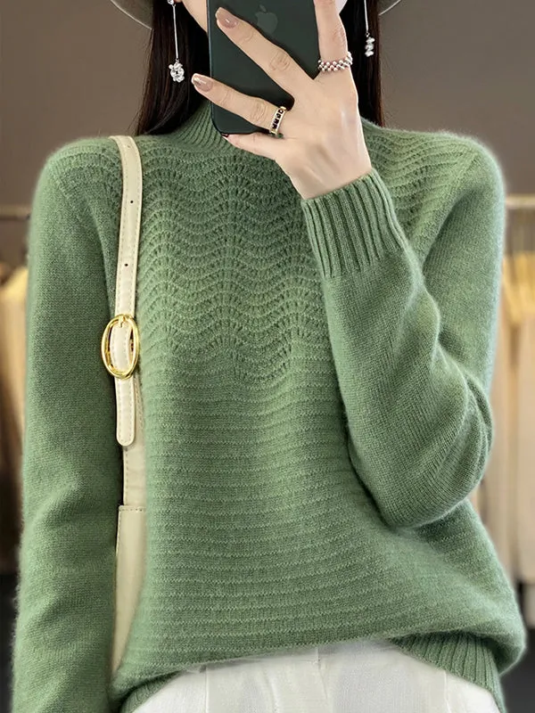 Long Sleeves Loose Solid Color Mock Neck Pullovers Sweater Tops