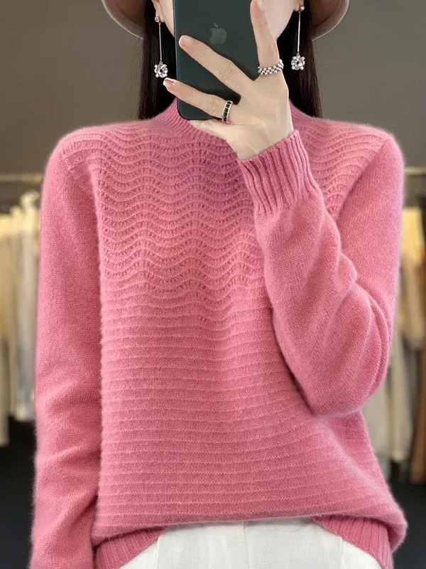 Long Sleeves Loose Solid Color Mock Neck Pullovers Sweater Tops