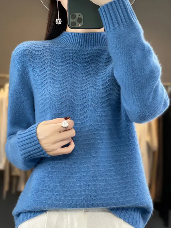 Long Sleeves Loose Solid Color Mock Neck Pullovers Sweater Tops