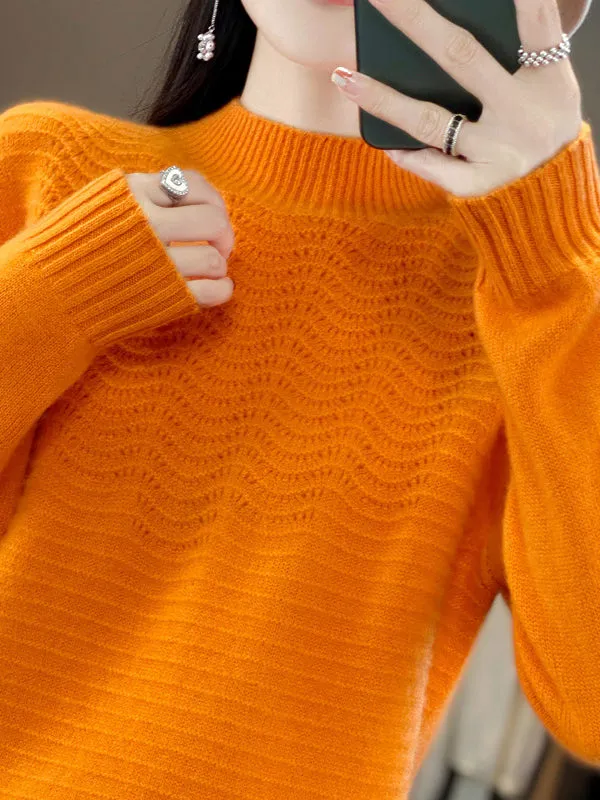 Long Sleeves Loose Solid Color Mock Neck Pullovers Sweater Tops