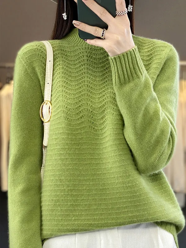 Long Sleeves Loose Solid Color Mock Neck Pullovers Sweater Tops