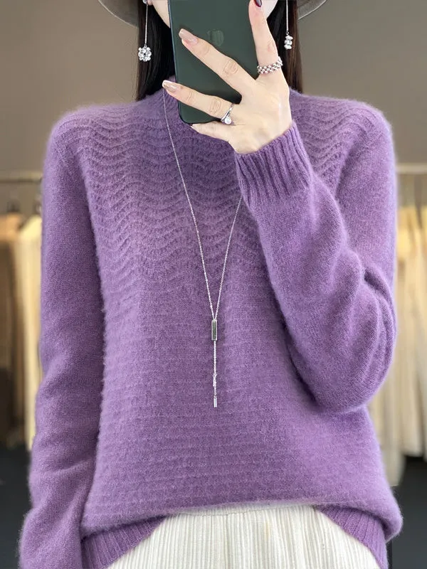 Long Sleeves Loose Solid Color Mock Neck Pullovers Sweater Tops