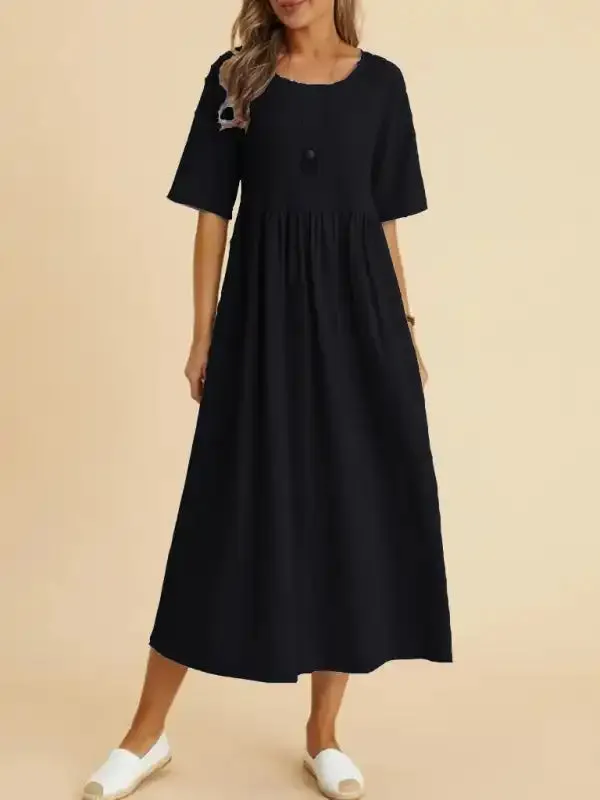 Loose Round Neck Half Sleeve Midi Dress