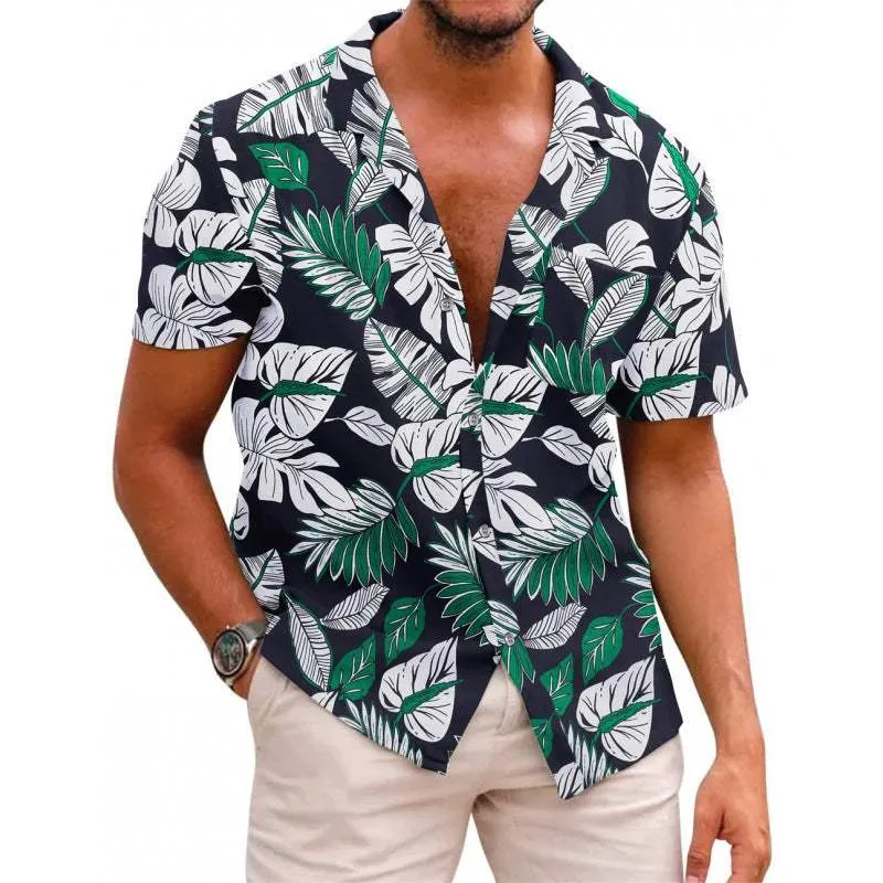 Men dress shirts Summer Printed Short-sleeved Shirt strips Pattern