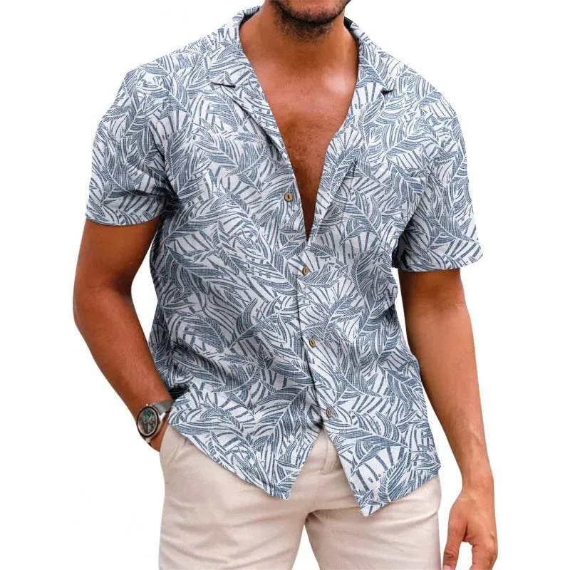 Men dress shirts Summer Printed Short-sleeved Shirt strips Pattern