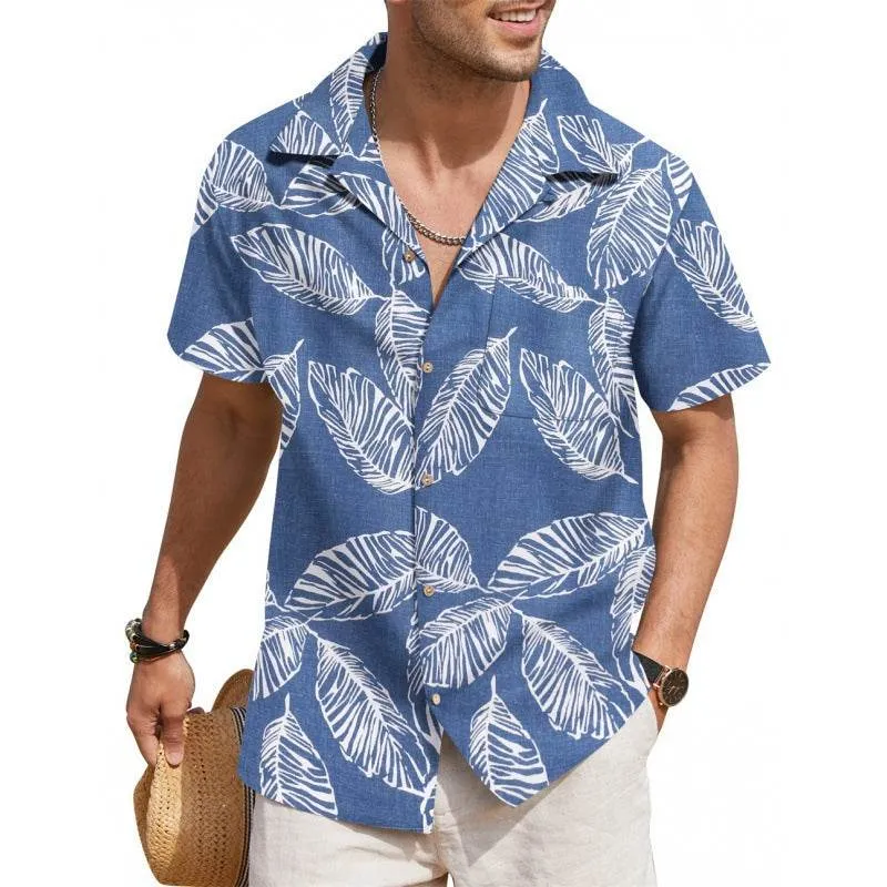 Men dress shirts Summer Printed Short-sleeved Shirt strips Pattern