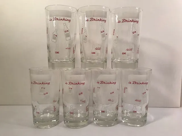 Mid-Century Personalized Vintage "Is Drinking" Glasses (Set of 7)