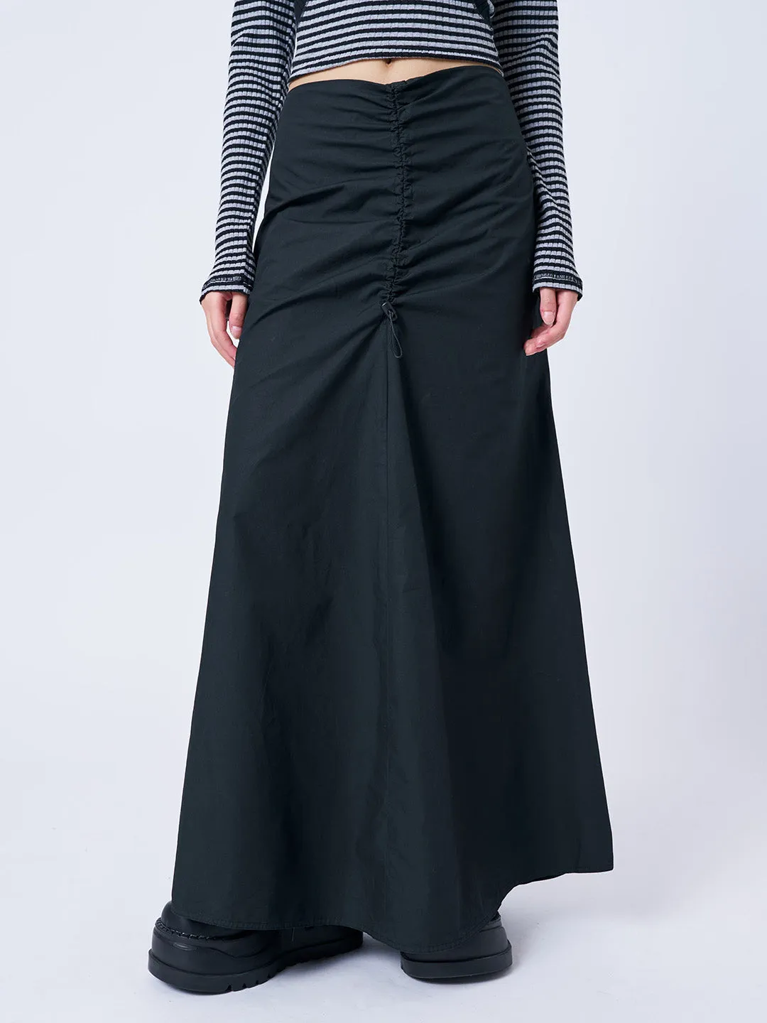 Morticia Black Ruched Maxi Skirt