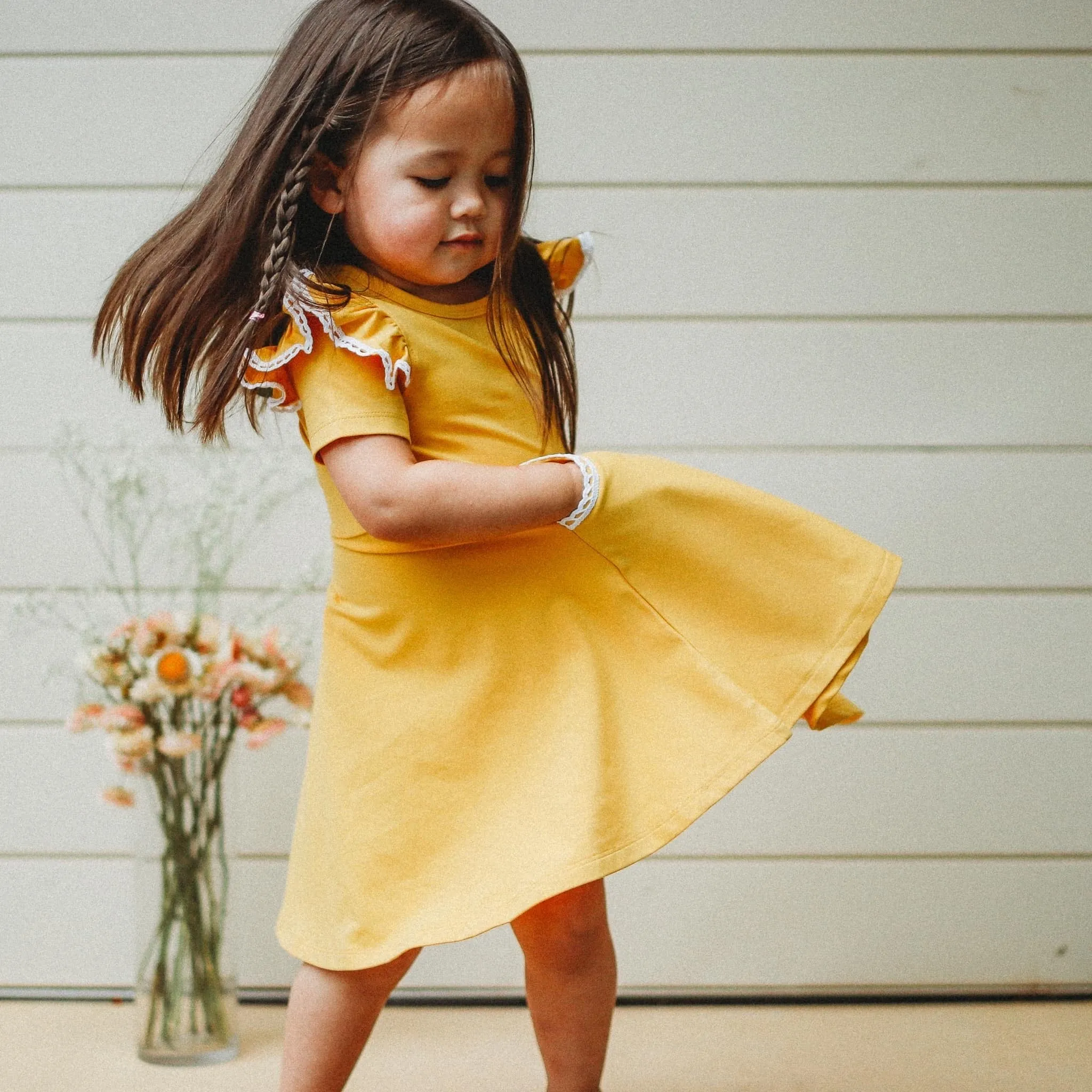 MUSTARD TWIRLY GIRL DRESS