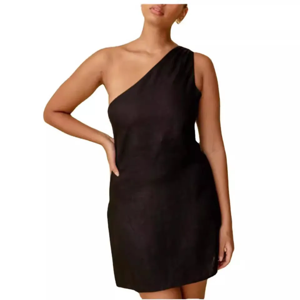 Oblique Shoulder Mini Dress