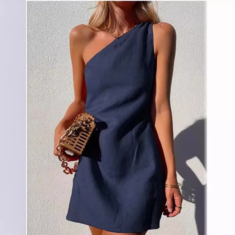 Oblique Shoulder Mini Dress