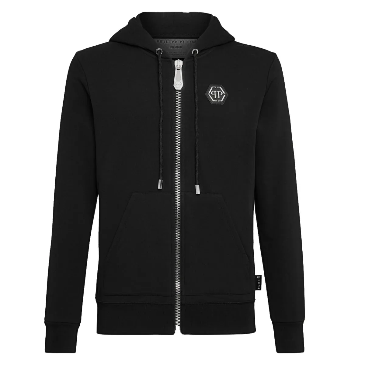 Mens Designer Philipp Plein Black Space Hoodie Sweatjacket with Signature Logo Detailing