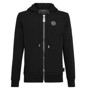 Mens Designer Philipp Plein Black Space Hoodie Sweatjacket with Signature Logo Detailing