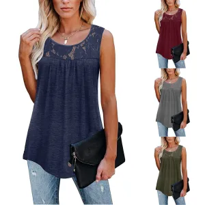 Plus Size 5XL Sexy Lace Tops Summer Women Loose O-Neck Tank Tops