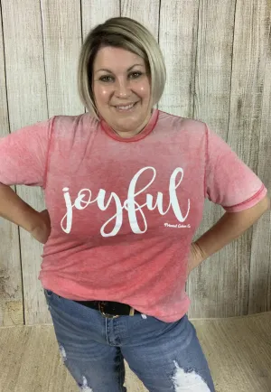 Red Acid Wash Joyful Tee