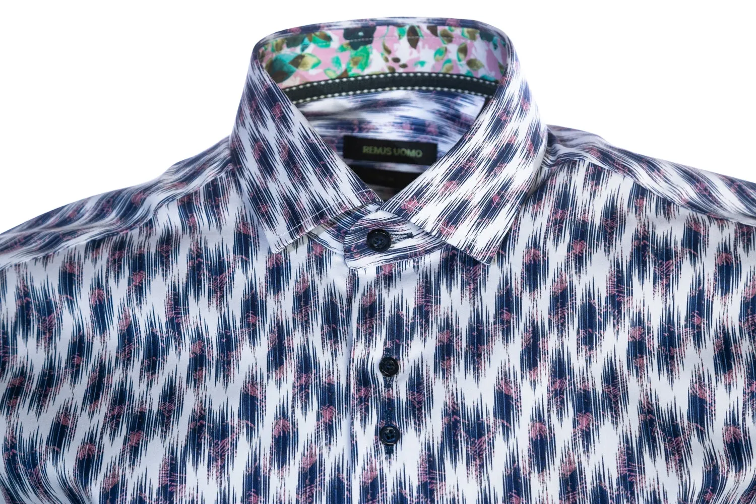 Remus Uomo Abstract Print Shirt in White & Navy