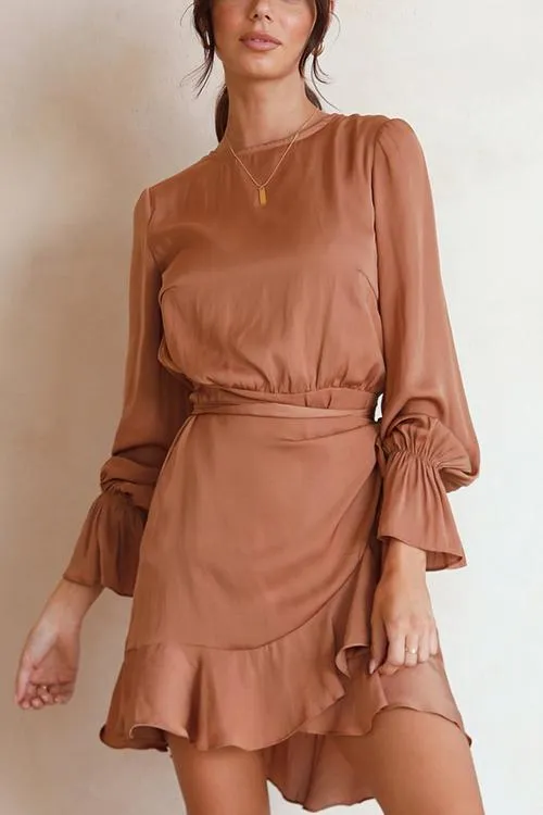 Ruffles Knot Long Sleeve Mini Dress