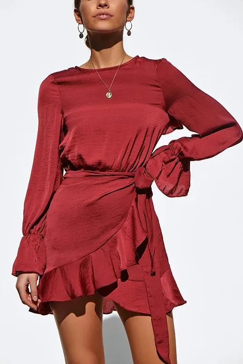 Ruffles Knot Long Sleeve Mini Dress