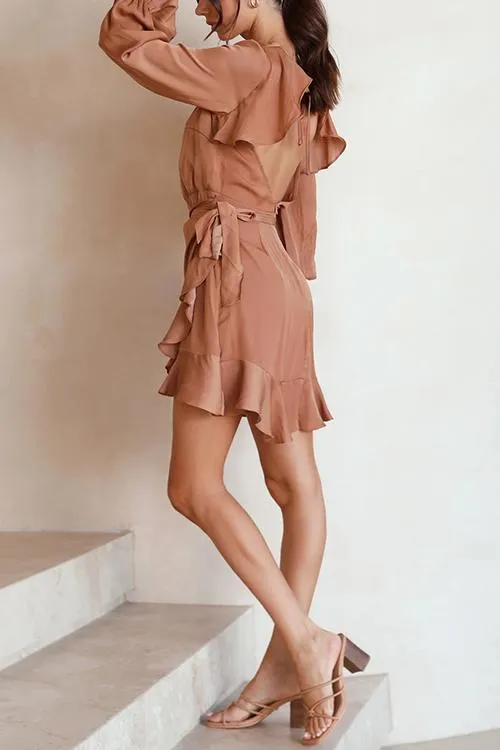 Ruffles Knot Long Sleeve Mini Dress