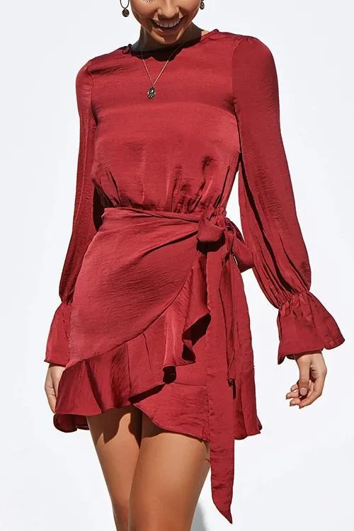 Ruffles Knot Long Sleeve Mini Dress