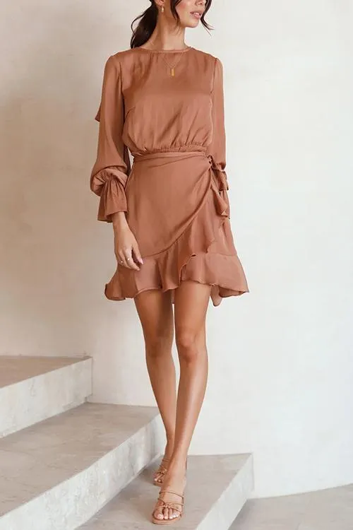 Ruffles Knot Long Sleeve Mini Dress