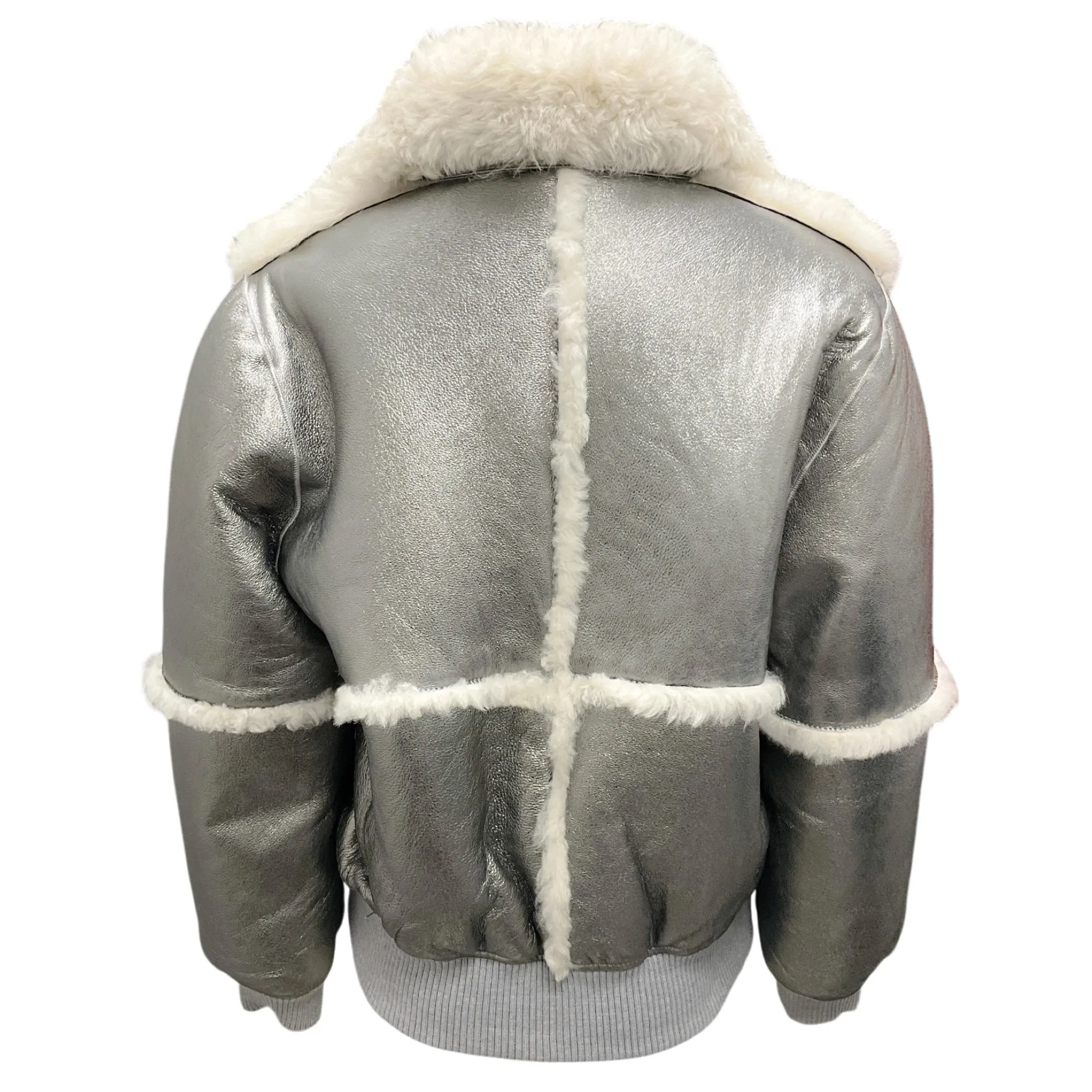 See By Chloe Silver Metallic Shearling Bomber Jacket