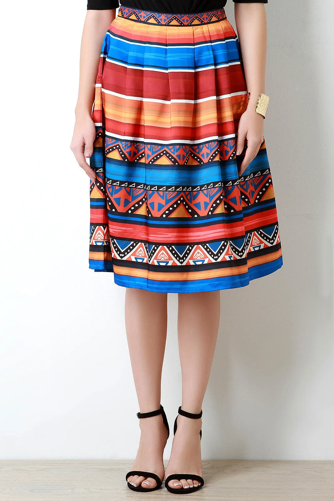 Southwestern Stripe Pleated Skirt