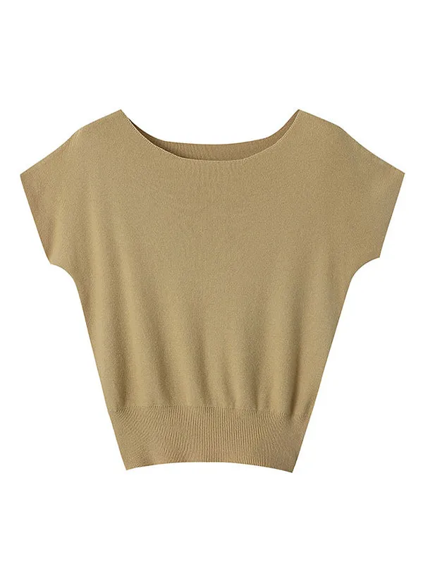 Stylish Loose Solid Color Boat Neck Knitwear Pullovers Tops