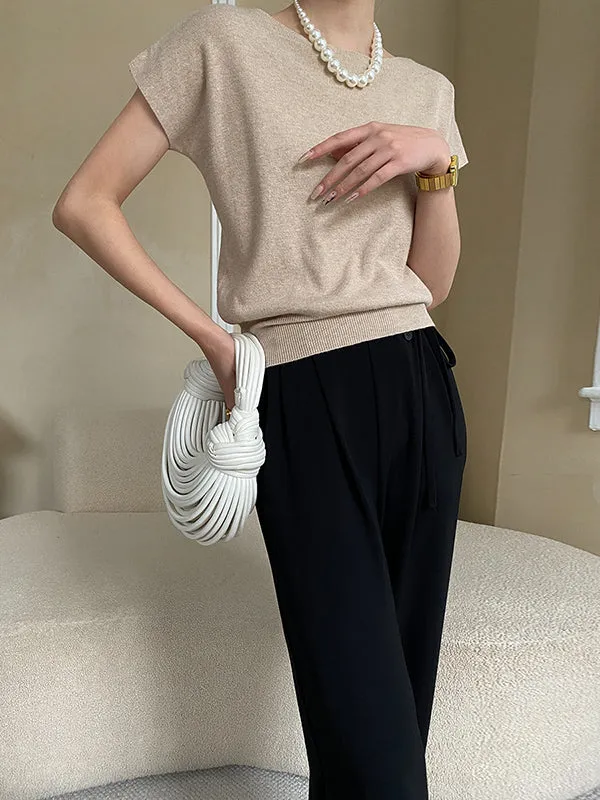 Stylish Loose Solid Color Boat Neck Knitwear Pullovers Tops