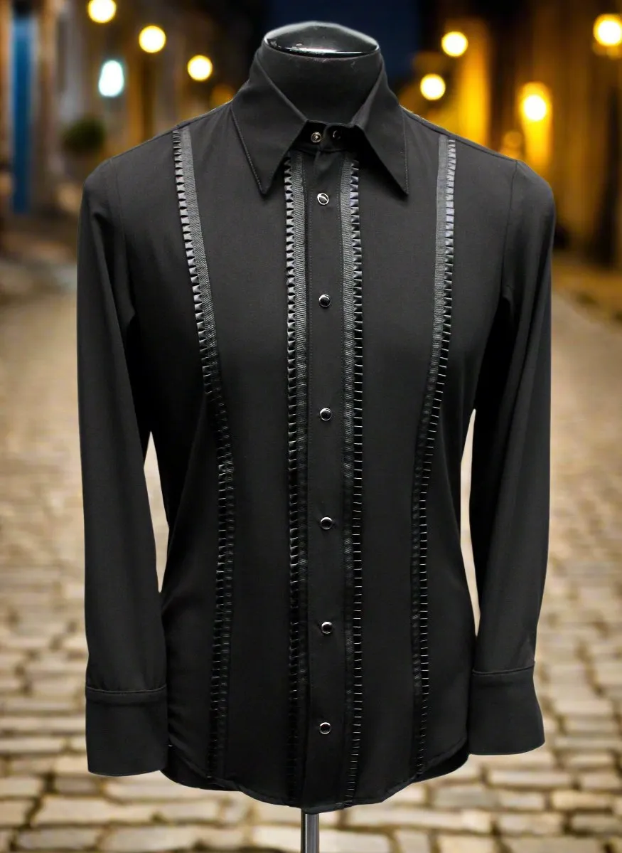 TUX SHIRT - BLACK w/  BLACK TRIM