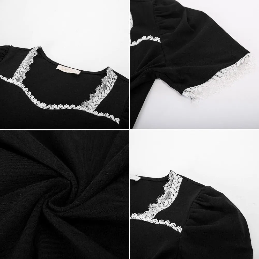 Vintage Puff Sleeve Elegant Lace Splicing Tops