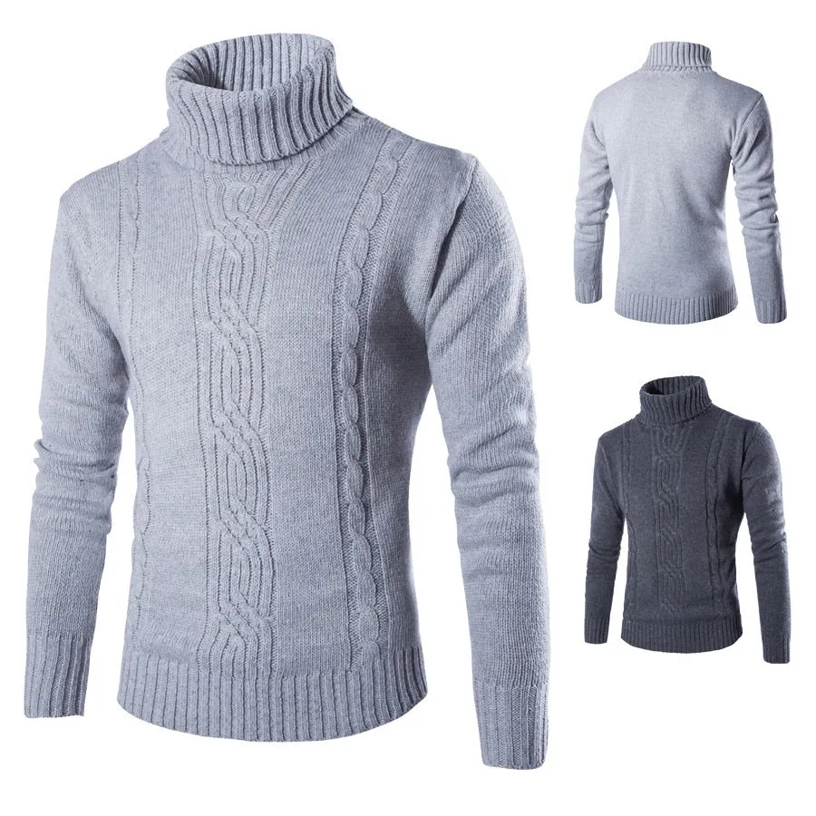 Warm Male Sweater Pullover Slim Solid High Lapel Jacquard Hedging British Men's Clothing Mens Turtleneck clothes