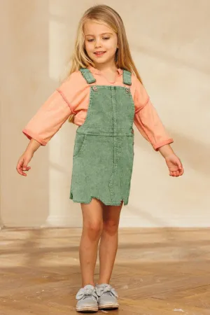 Washed Green Corduroy Overall Dress