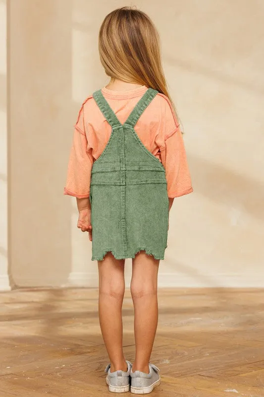 Washed Green Corduroy Overall Dress