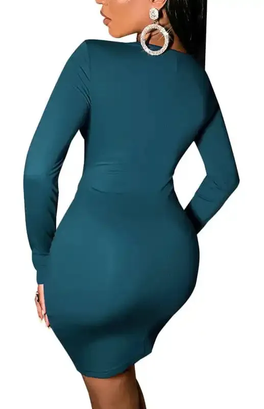 Women’s Long-Sleeve Package Hip Dress Cropped Navel Dress