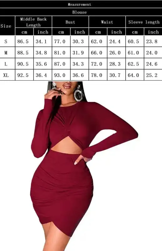 Women’s Long-Sleeve Package Hip Dress Cropped Navel Dress