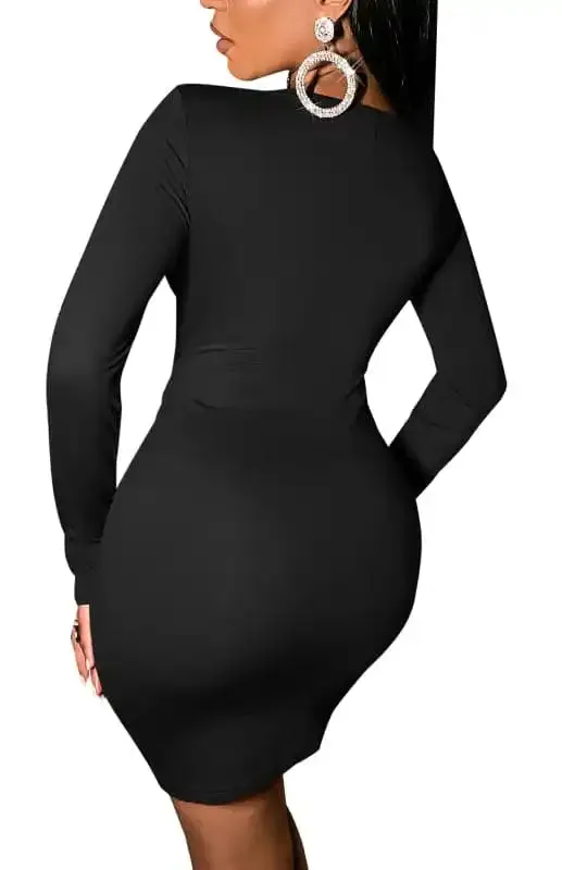 Women’s Long-Sleeve Package Hip Dress Cropped Navel Dress