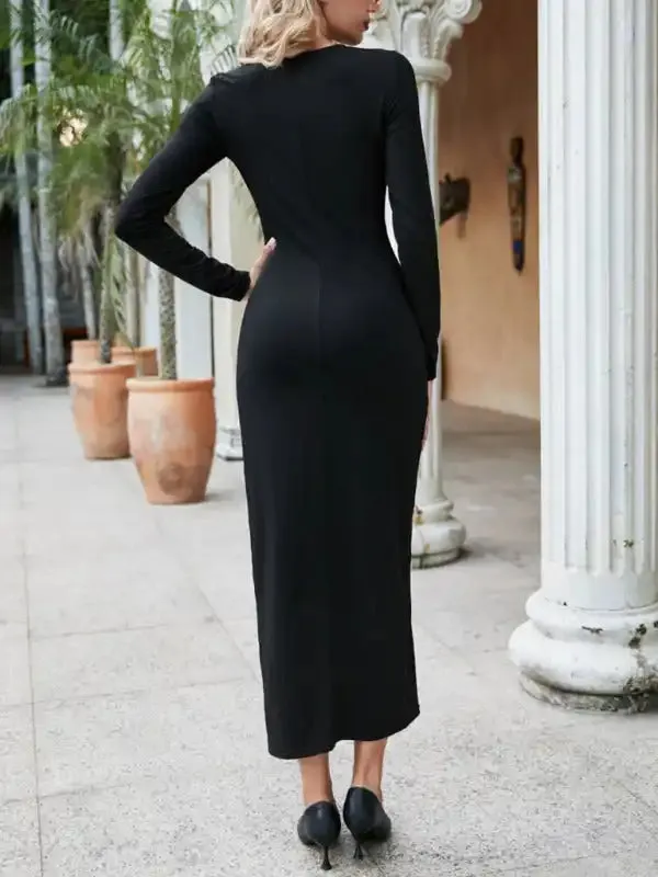 Women’s one-step dress temperament long-sleeved tight dress