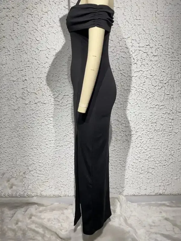 Women’s Solid Color Sexy Split Neck Halter Neck Long Dress