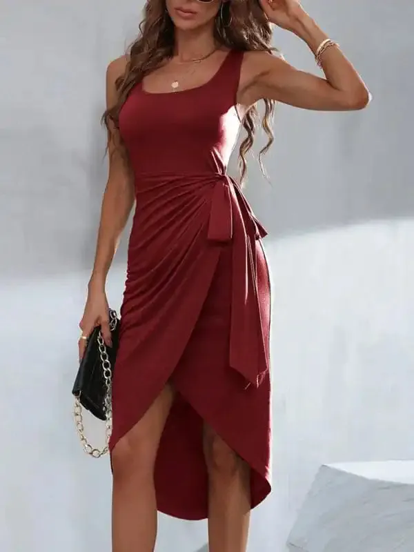 Women’s Solid Color Wrap Waist Dress