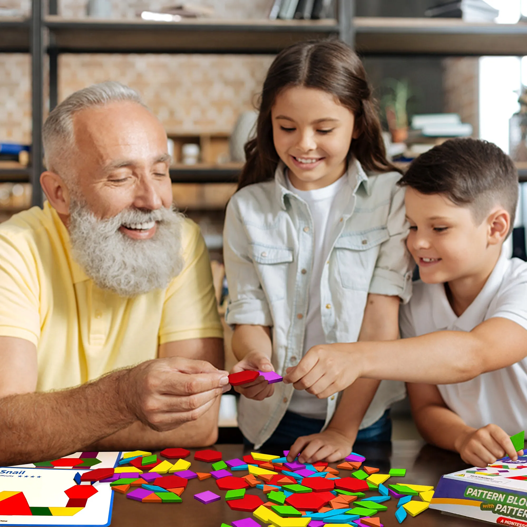 Wooden Pattern Blocks Tanagram Set - Fun Learning Toys for Ages 3 to 9