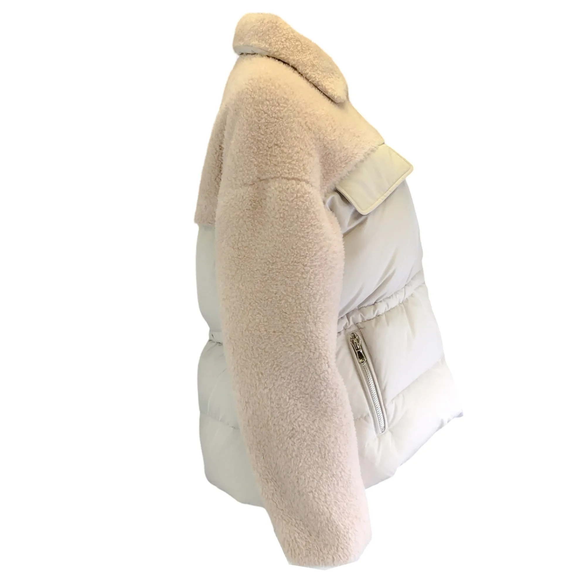 Yves Salomon Meteo Beige Paneled Shearling Puffer Jacket